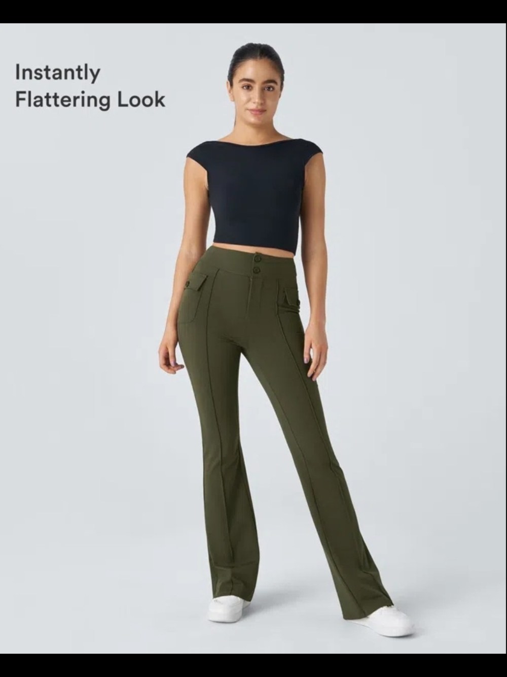 NWT Med Tall HALARA Olive Flare High-Rise Pants